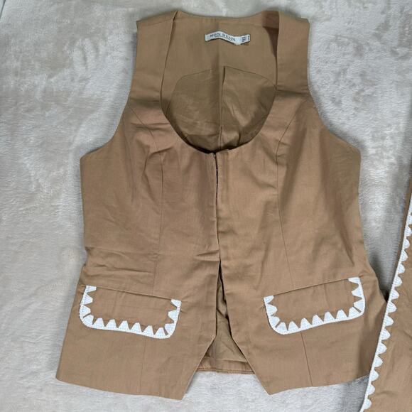 Mon Renn Lisle SET Vest Top Size S Wide Leg Pants XS Beige Tan Boho - Picture 3 of 13
